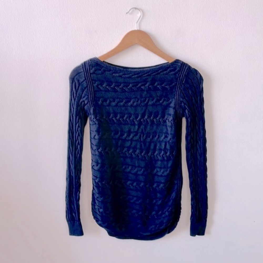 Ralph Lauren Cableknit Navy Blue Sweater Boat Neck XS